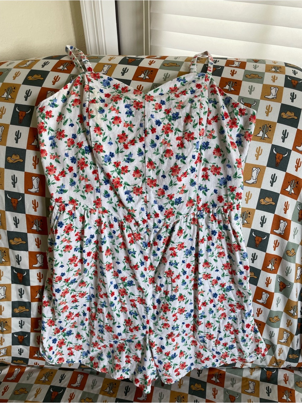 Old Navy White Romper with Red & Blue Floral Print